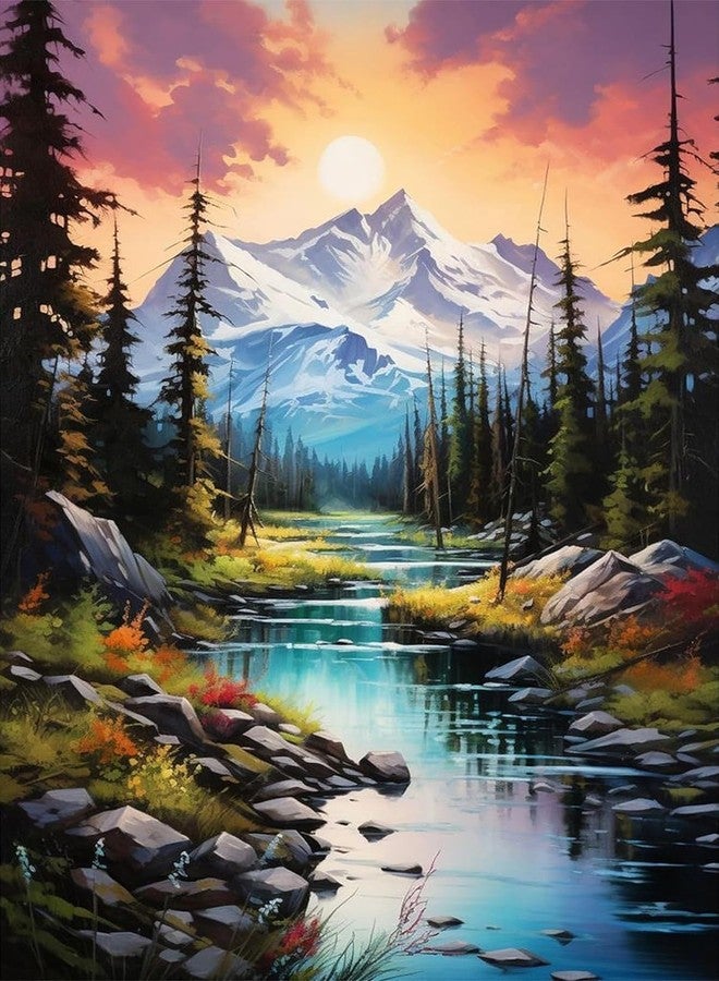 TREXEE DIY 5D Diamond Painting Kits for Adults Beginners & Kids , Mountain Sunset Diamond Art Kit, Diamond Paint By Numbers DIY Full Round Drill Diamond Dot Gem Art Kits for Adults,Home Wall Decor (12x16 inch) Unframed - Image 1